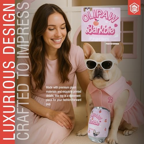 Olipaw Barkbie – Luxurious Parody Plush Dog Toy with Squeaker, Premium Fabric, Embroidered Details, Designer-Inspired Chew Toy, Fun Gift for Medium Dogs & Dog Lovers