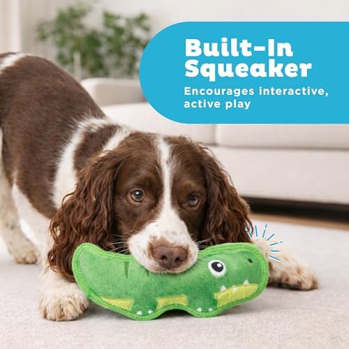 Outward Hound Tough Skinz Dog Toy, Durable Plush with 2X Lining, No Stuffing, Jumbo Squeaker, Alligator, 9.5"