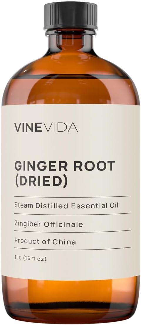 VINEVIDA Dried Ginger Root Essential Oil 16 oz - Undiluted Ginger Root Oil 16 oz - Ginger Root Candle Oil Scent - DIY Candle Scents for Candlemaking - Bulk Essential Oil for Soap Making