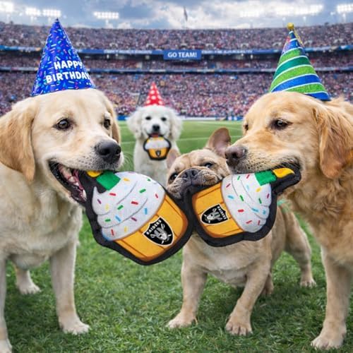 Pets First NFL Las Vegas Raiders Pet Birthday Cupcake Squeaker Toy - NFL Dog Birthday Party Set and Costume, Licensed Football Team Dog & Cat Birthday Cupcake Toys, Durable Toy for Puppies