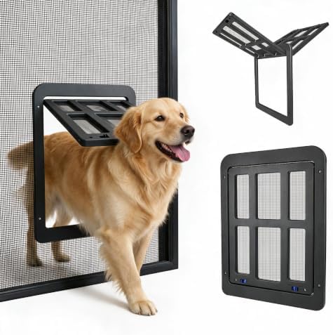 Enjoying Dog Screen Door for Sliding Screen Door, Flap Opening 11.2" x 14.4", Screen Door with Magnetic Doggie Door Built-in, Large Doggy Door for Screen Window Thin Metal Door, Lockable, Black