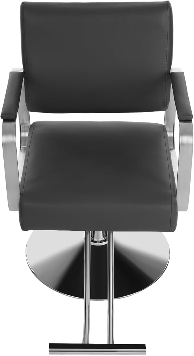 Salon Chair for Hair Stylist, Hydraulic Barber Chair with 360° Swivel, Height Adjustable Styling Chair for Barbershop, Beauty Salon, Tattoo & Spa Equipment, Black and Silver, 4Pcs