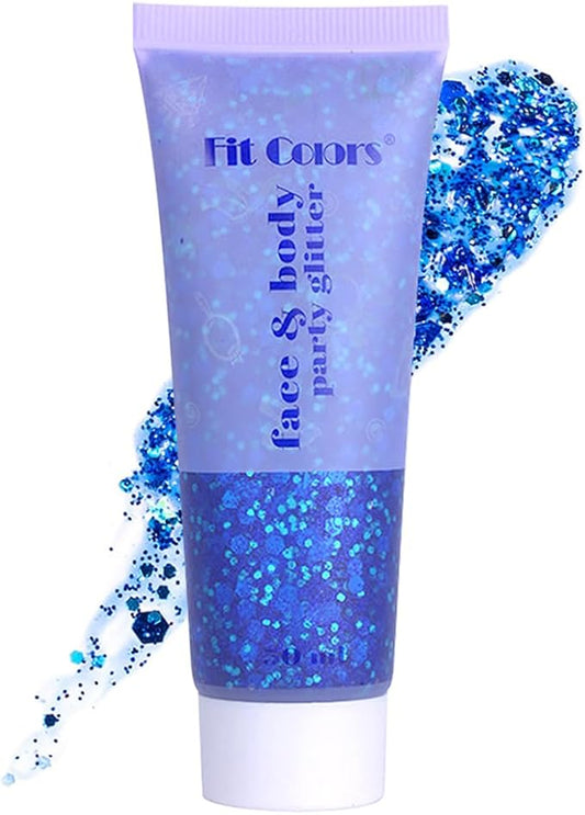 Blue Face Body Hair Glitter Gel for Women and Kids, Monochrome Holographic Mermaid Sequins Chunky Glitter Paint Makeup for Mardi Gras Halloween Festival Rave Outfits Accessories, 1.7oz, #01