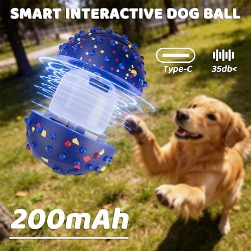 Interactive Dog Balls, Durable Motion Activated Automatic Rolling Ball for Aggressive Chewers, Indestructible Dog Toy Ball for Training Dog Catch and Fetch, Large Medium Small Dog (3in, Blue)