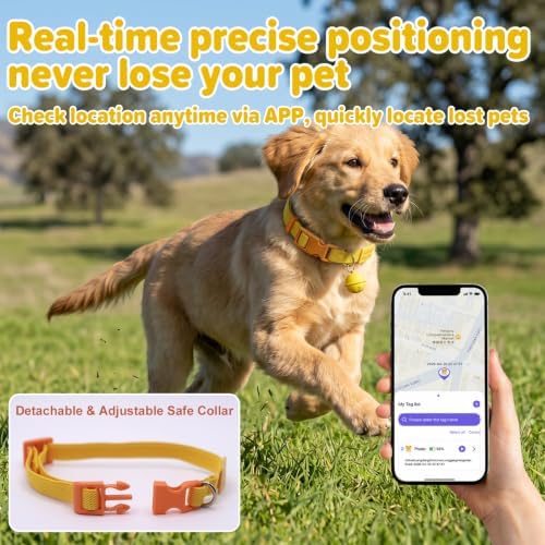 GPS Pet Tracker Collar, Bluetooth Mini GPS Tracker for Cat Dog, Smart Pet Activity Finder, No Monthly Fee, Works with Apple Find My & Google Find Hub, Real-Time Location Tag for Small Pets