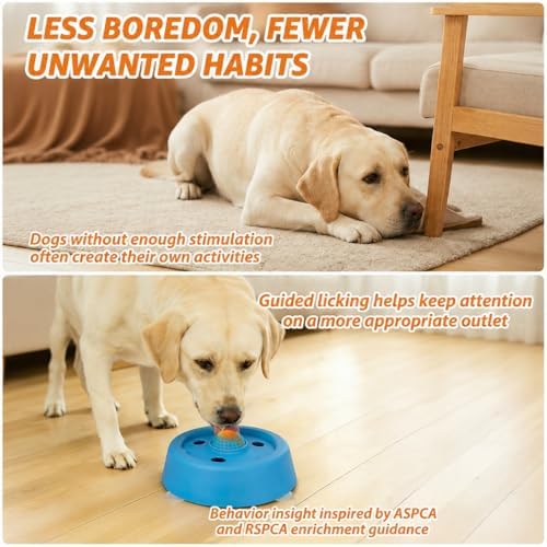 Slow Feeder Dog Bowl with Suction Cup Base, Rolling Ball Lick Enrichment Toy for Liquid Treats and Bone Broth, Interactive Feeding Dish for Small Medium Large Dogs