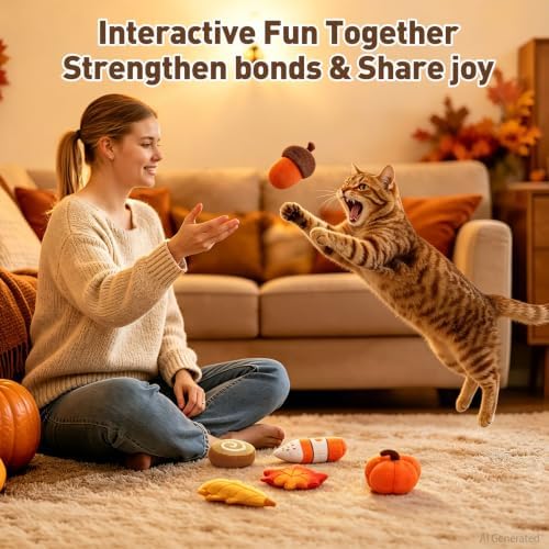 Plush Fall Catnip Toys for Indoor Cats 6 Pack, Pumpkin Shape