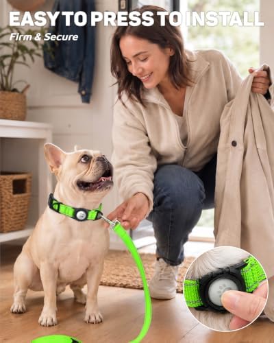 Padded Dog Collar with Waterproof Holder Compatible with Airtag