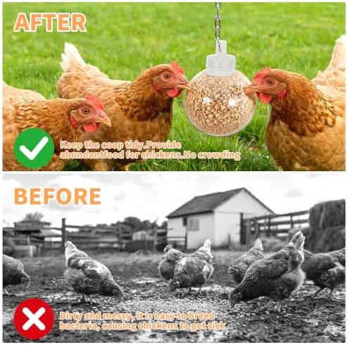 2 Pack Transparent Hanging Chicken Treat Dispenser, Interactive Slow Feeder Peck Toys with Chain, Boredom Relief Poultry Coop Accessories for Hens Ducks
