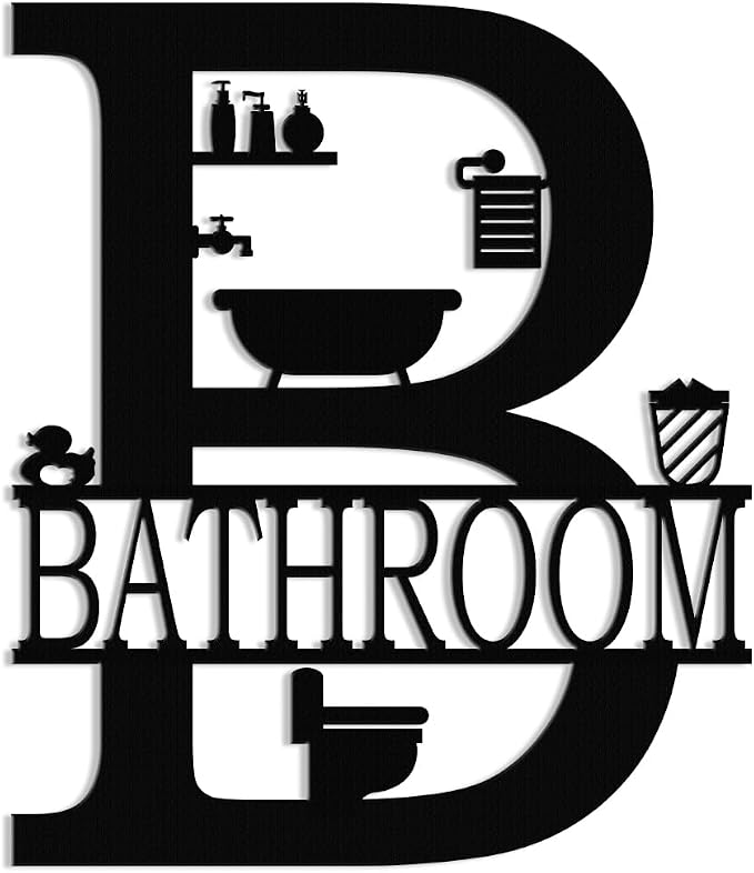 XORT Metal Bathroom Wall Decor, Farmhouse Metal Bathroom Wall Art, Funny Bathroom Sign for Modern Home Hanging Decorations (Black - 12 x 14 inch)