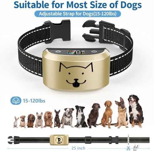Anti Bark Collar - Humane Vibration & Beep for Large Dogs Stop Barking | Smart Training Collar with Recognition Chip & 8 Adjustable Sensitivity Levels, Rechargeable & IP67 Waterproof No-Bark Collar