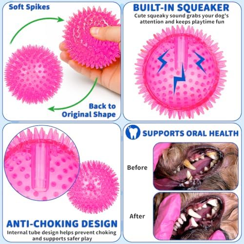 16 Pcs 3.5 In Light Up Squeaky Dog Balls 8 Colors LED Spiky Dog Toy Ball Glow in The Dark Interactive Fetch Ball TPR Bouncy Floating Toy for Aggressive Chewers Small Medium Large Dogs Indoor Outdoor