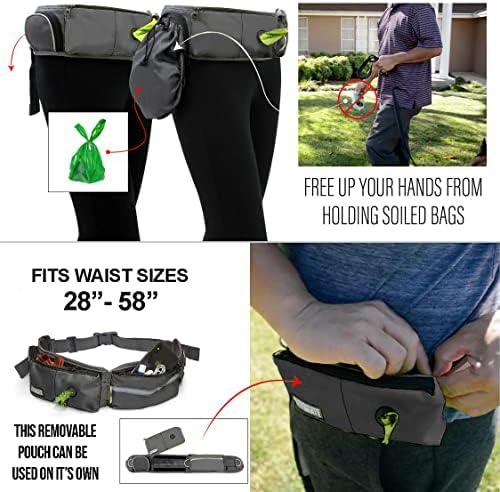 TAKSIN The Ultimate Hands Free Dog Leash System for Walking Running Hiking Training, Reflective Bungee Leash, Treat Holder, Poop Bag Dispenser for Small Medium Large Dogs (Grey Pack)