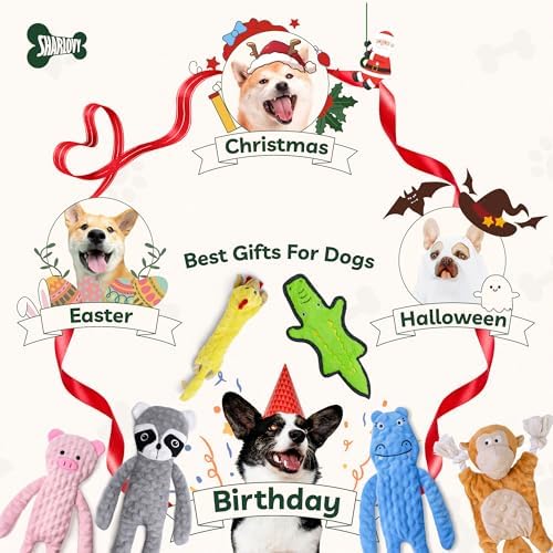 SHARLOVY No Stuffing Dog Toys Crinkle Squeaky, Long Lasting Chews for Aggressive, Durable Plush Dog Puppy Chew Toys for Teething, with 6 Tough Layers for Small Medium Large Breed-5 Pack,Medium