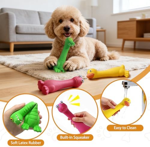 SCHITEC Latex Squeaky Dog Toys, Animal Toy Set for Small Puppies & Medium Breed Dogs, Interactive Puppy Play for Boredom Relief
