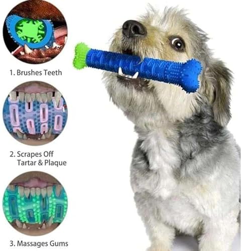 PUPIX Dog Toothbrush Chew Toy with Treat Dispenser Interactive Dental Cleaning Rubber Chew Toy Puppy Teething Toy for Small Medium Dogs Teeth Cleaning & Oral Care