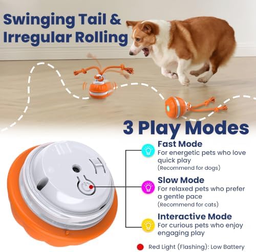 PAWSPIK Rope Runner Interactive Rechargeable Dog Ball Toy, Small