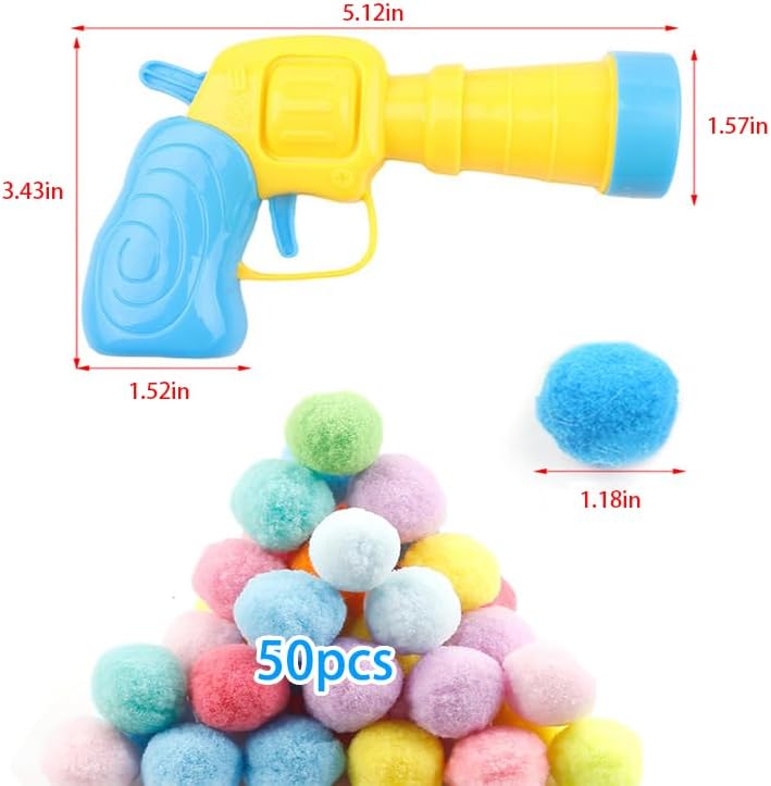 Cat Ball Toy Launcher Gun, 50 Plush Balls and 1 Plastic Gun, Fun Interactive Cat Toys