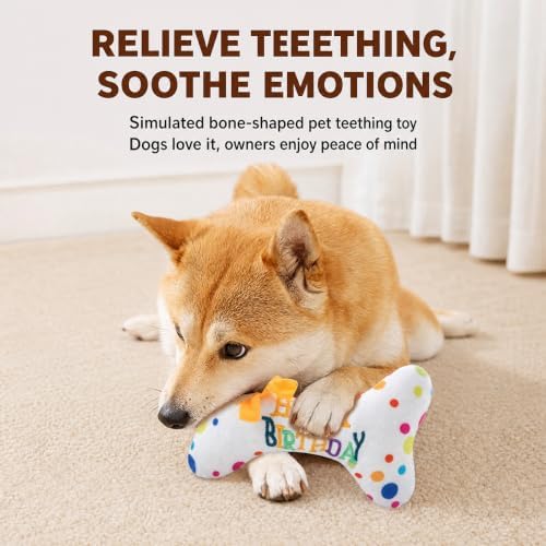 2PCS Birthday Celebration Party Gift Bone Stylish Squeaky for Aggressive Chewers, Durable for Teething, Interactive Plush Sausage Toys for Boredom and Anxiety Relief
