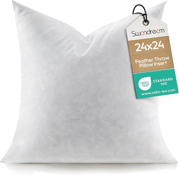 24x24 Feather Throw Pillow Insert, Decorative Pillow Insert for Covers, Fuller Fit with Soft Support for Bed and Couch