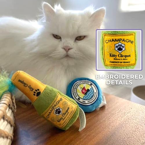 Haute Diggity Kitty Clicquot Bottle + Caviar Set, Soft Plush Cat Toys