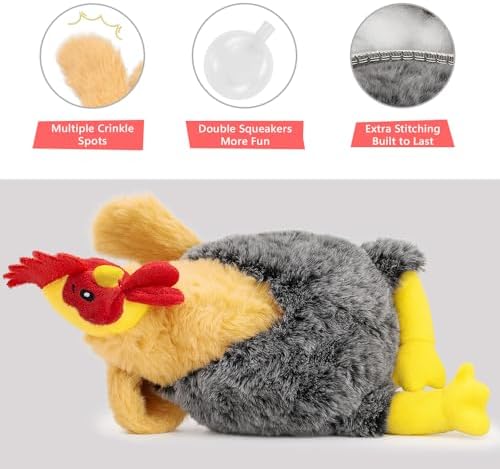 Squeaky Stuffed Dog Toys, Plush Chicken Toy for Small, Medium & Large Dogs