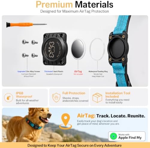 Dog Collar with AirTag Holder Waterproof QR Code Reflective Collar(Blue,S) | Built-in Waterproof Holder, QR Code Tag, Reflective,Secure Buckle