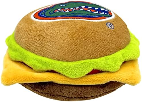 Pets First NCAA Florida Gators Cheese Burger Plush Dog & CAT Squeak Toy - Cutest Stadium HAMBERGER Snack Plush Toy for Dogs & Cats with Inner Squeaker & Beautiful Football/Basketball Team Name/Logo