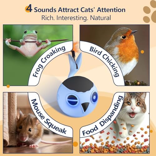 Cat Toys Ball, Smart Motion Sensor Moving Ball with 4 Sounds& 3 Speed Modes | Interactive Automatic Cat Toy for Indoor Cats,Fast Rolling Motion Activated Chirping Stimulating Light, 2 Feather Refill