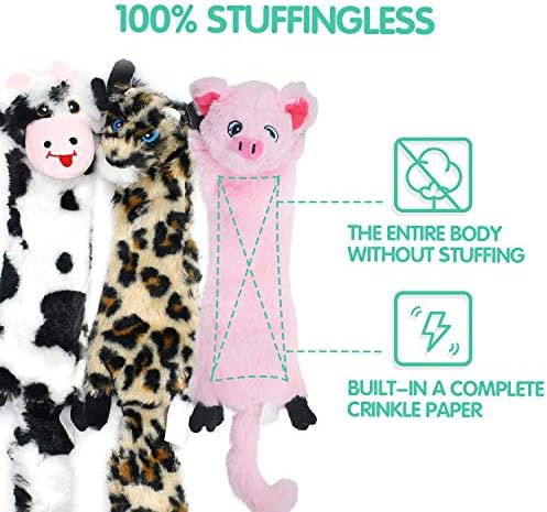 SHARLOVY Dog Squeaky Toys No Stuffing, 3 Pack Crinkle Dog Toys for Small