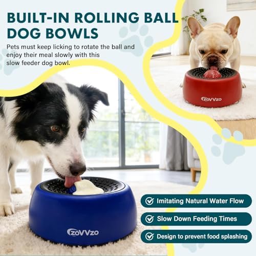 Rolling Slow Feeder Dog Bowls with Interactive Lick Ball