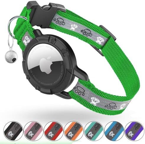 Reflective AirTag Cat Collar, Integrated Cat Collar with Air Tag Holder | Built in AirTag Holder, Adjustable 7-13in for Cats, Kittens and Puppies, Safety Elastic Band, Reflective for Night Walking