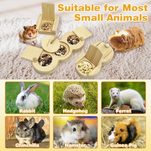 Hamiledyi 3 Pack Guinea Pig Foraging Toys Interactive Wooden Rabbit Enrichment Toys Hamster Hide Treats Snuffle Puzzle Game for Chinchilla Bunny Rat Gerbil