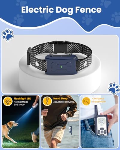 Wireless Dog Fence, Electric Fence for Dogs,Training Collar with Remote Control 3800FT Range, Portable Dog Perimeter Collar with 3 Training Mode Flash Light & Waterproof for 2 Dogs BL