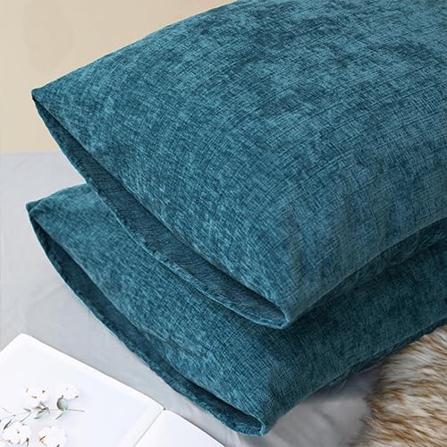 CaliTime Decorative Standard Throw Pillow Covers 26 X 20 Inches Ocean Blue | Pack of 2, Cozy Chenille Cushion Cases for Sofa Bed Living Room Farmhouse Home