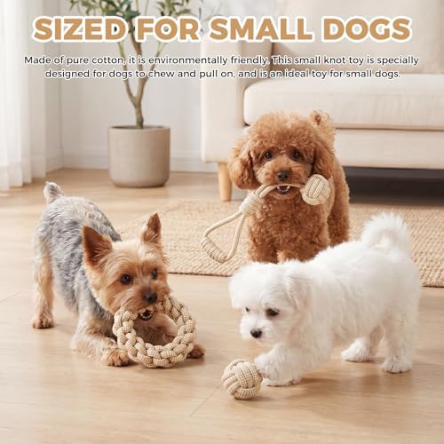 4 Pack Dog Rope Toys for Small Dogs, Heavy Duty Puppy Teething Sturdy Cotton Chew Tug Ropes, Tough Interactive Tug Pull Rope for Dogs, Teeth Cleaning