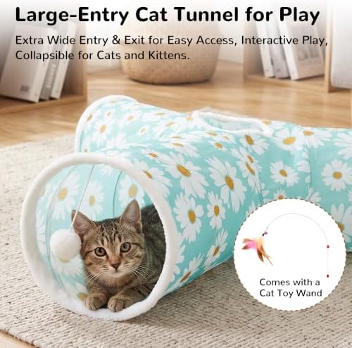 Tempcore Cat Tunnel, 3-Way Collapsible Toy, Large Size Daisy Blue Printed