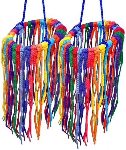 Bonka Bird Toys 51214 Small Aglet Heaven Cotton Shoelace Toy with Plastic Aglets and 2" Ring for Parakeets Cockatiels Quakers Pionus Small Bird Enrichment (Pack of 2)