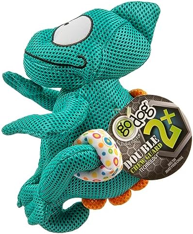 goDog Double Chew Guard Mesh Amphibianz Chameleon Squeaky Dog Toy - Teal, Large