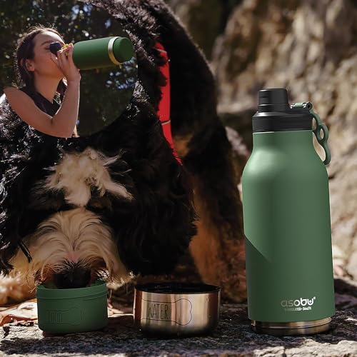asobu Dog Barky Bottle – Insulated Stainless Steel Water Bottle with 2 Removable Dog Bowls for Food, Treats & Water – Pet-Friendly Travel Bottle for Hiking, Road Trips & Outdoor Adventures