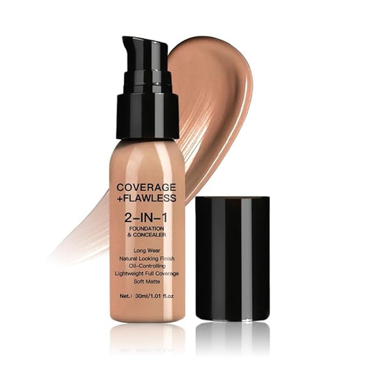 2 in 1 Foundation Concealer, Lightweight Creamy Long Lasting Face Makeup for Combination Oily Skin, Conceals Dark Circles Under Eyes Dark Spots and Blemishes, Vegan Cruelty-Free, Honey Beige