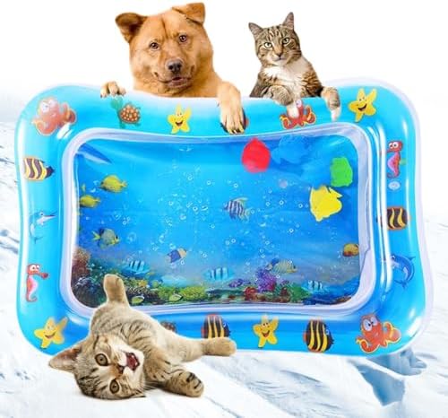 Pet Water Sensory Mat, Floating Fish Interactive TPU Thickened Water Bed Cooling Pad, Anti-Scratch Water Filled Play Matfor Cats Dogs Kittens Puppies Pets in Summer (Rectangle B)