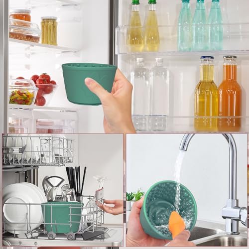 Silicone Lick Bowl for Dogs ，Freeze Bowl for Dogs with Suction Cups for Dog Anxiety Relief,Interactive Dog Puzzle Toy(Dark Green)
