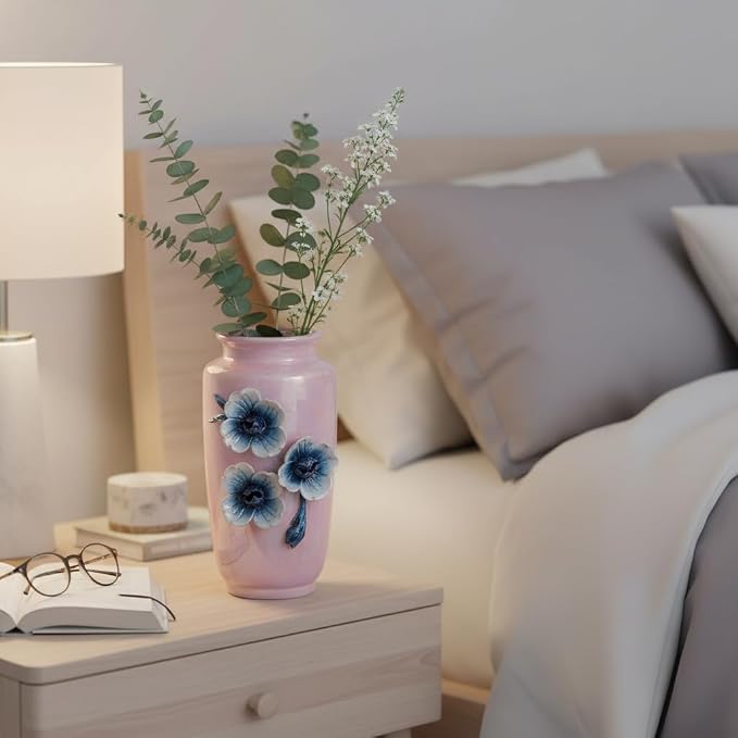 Pink Ceramic Vase 7 Inch - Cute Small Vase for Flowers, Aesthetic Room Decor for Teen Girls, Coquette & Pink Office Decor