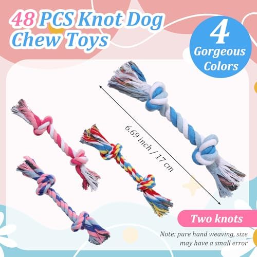 48 Pcs Dog Toys Bulk, 6.7-Inch Dog Rope Toy for Small Medium Dogs, Cotton Puppy Chew Rope for Teething, Tug of War, Dental Health, Interactive Ropes Toys for Dogs, Aggressive Chewers