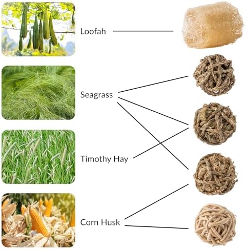 7 Pcs Rabbit Chew Toys, Interactive Bunny Foraging Toy, Natural Materials, Loofah Sponges, Seagrass Balls, Dental Cleaning, Relieve Stress