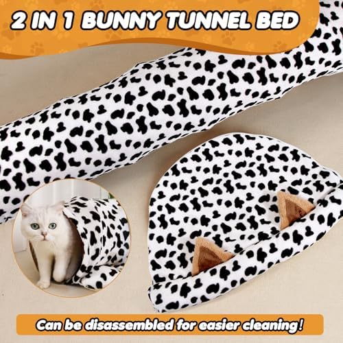 Spardar 2-in-1 Bunny Tunnel Bed, with Removable Mat Hideout, Cow