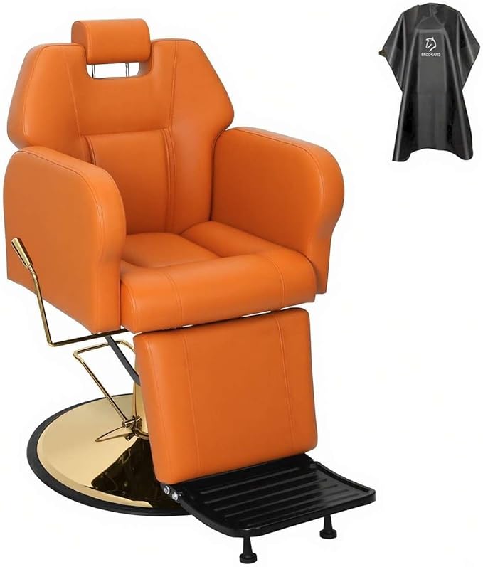 Barber Chair Hydraulic Reclining Salon Chairs Styling Chair Hair Chair 360 Degrees Rolling Swivel Barber Chairs for Barbershop Hair Salon (Orange1)