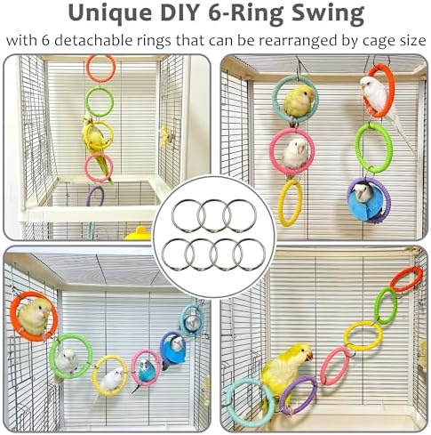 6-Ring Bird Swing Toy for Cage, DIY Cotton Rope for Parrot Soft Grip