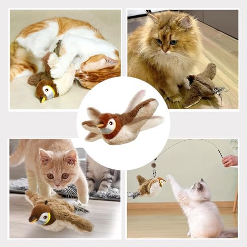 Upgraded Flappy Chase Interactive Chirping Bird Cat Toy with Flapping Wings,No Flying, Interactive Simulation Electric Cat Toy for Cats Dogs-Cat Toys Touch Activated, Rechargeable